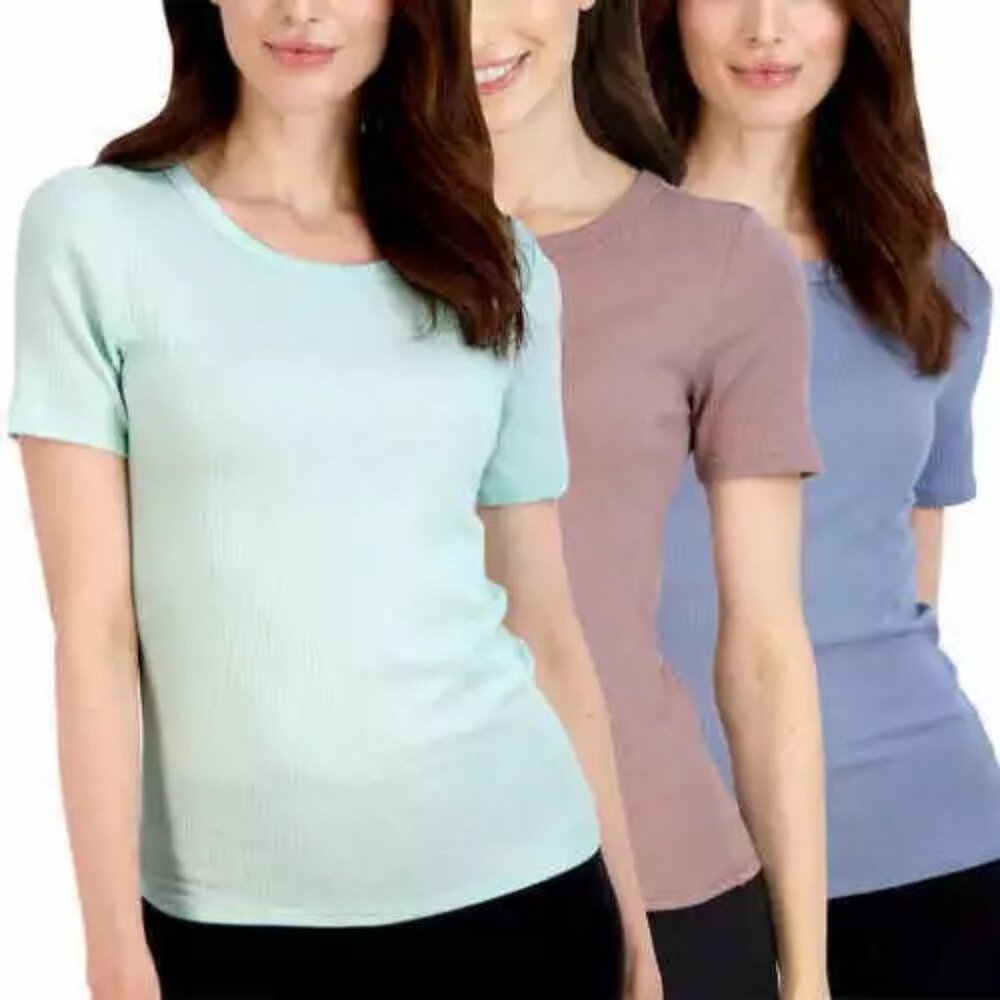 Lucky Brand Ladies’ Stretch Ribbed Crew, 3-pack, Multicolor, L, NWT